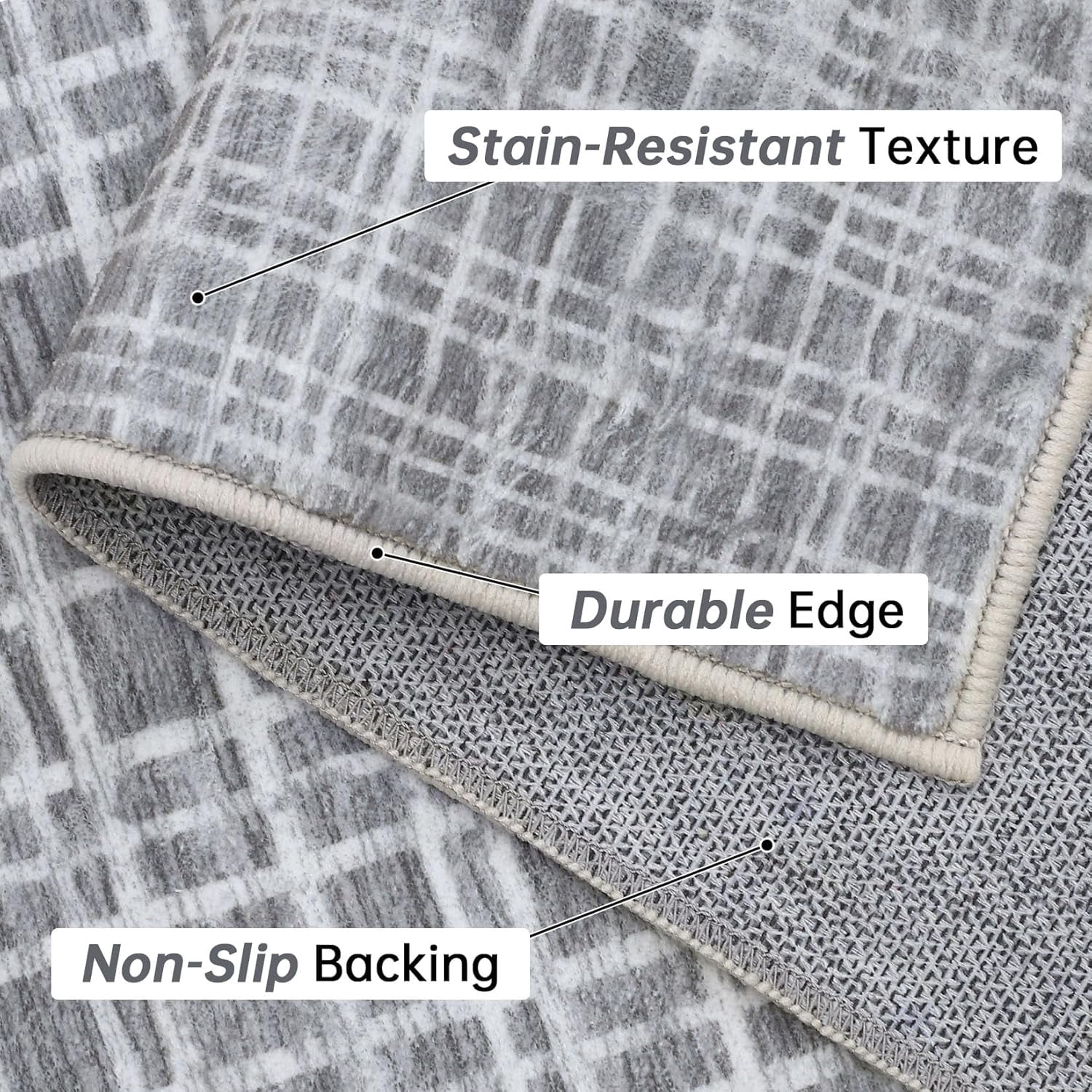 Memoryfield Washable Checkered Area Rugs 5' x 7', Throw Carpet for Bedroom Living Room Entrance Laundry Bathroom Plaid Modern Farmhouse Rug, Dark Gray