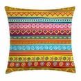 thumbnail image 1 of Colorful Throw Pillow Cushion Cover, Horizontal Striped Pattern with Heart Figures Circles Spirals and Flowers Funk Artprint, Decorative Square Accent Pillow Case, 16 X 16 Inches, Multi, by Ambesonne, 1 of 2