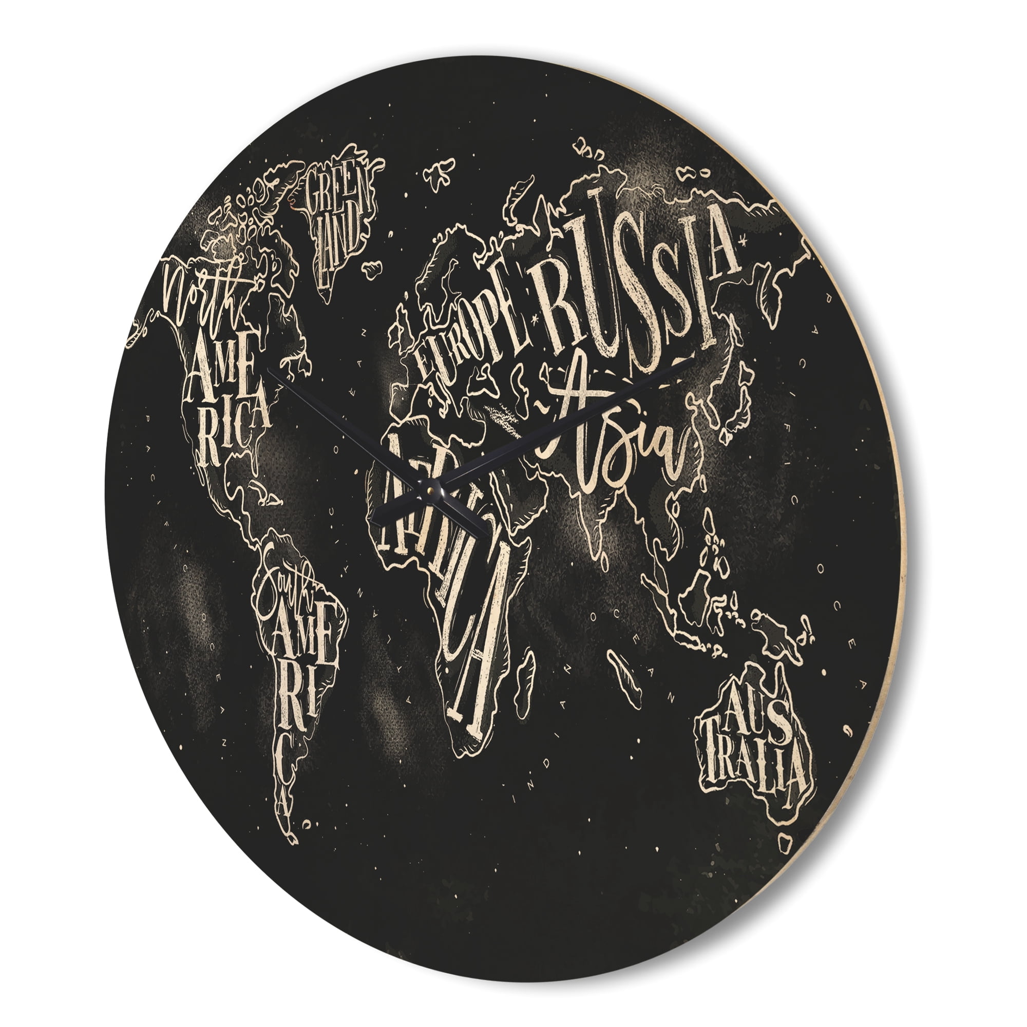 Designart 'Traditional Chalk Worldmap ' Modern Wood Wall Clock