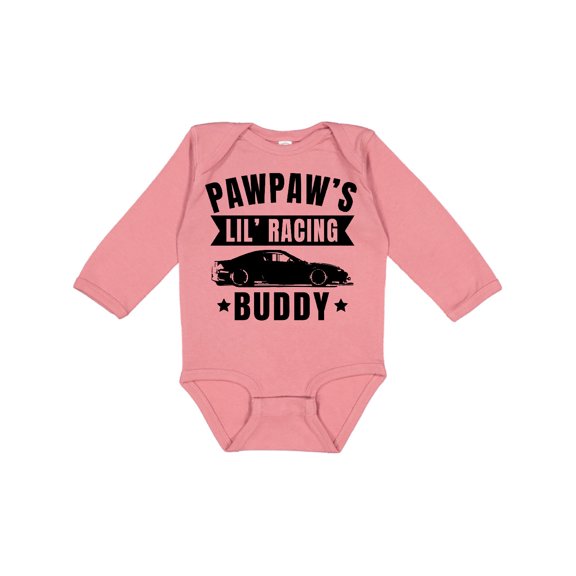 Inktastic Pawpaw's Lil' Racing Buddy with Car Silhouette Boys or Girls Long Sleeve Baby Bodysuit
