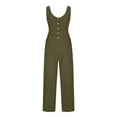 thumbnail image 7 of Women's Casual Tank Top Jumpsuit Summer Button Down Harem Leg Jumper with Pocket Loose Roll-Up Pants Athletic Overalls, Army Green, XL, 7 of 7