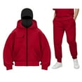 thumbnail image 5 of felwors Women's 2 Piece Balaclava Set - Zip Up Double Layer Hoodie with Kangaroo Pocket & Jogger Pants Hip Hop Y2K Outerwear(Watermelon Red, XL), 5 of 5