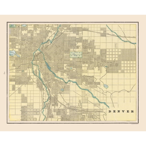 Historic City Map - Denver Colorado - Cram 1892 - Vintage Wall Art