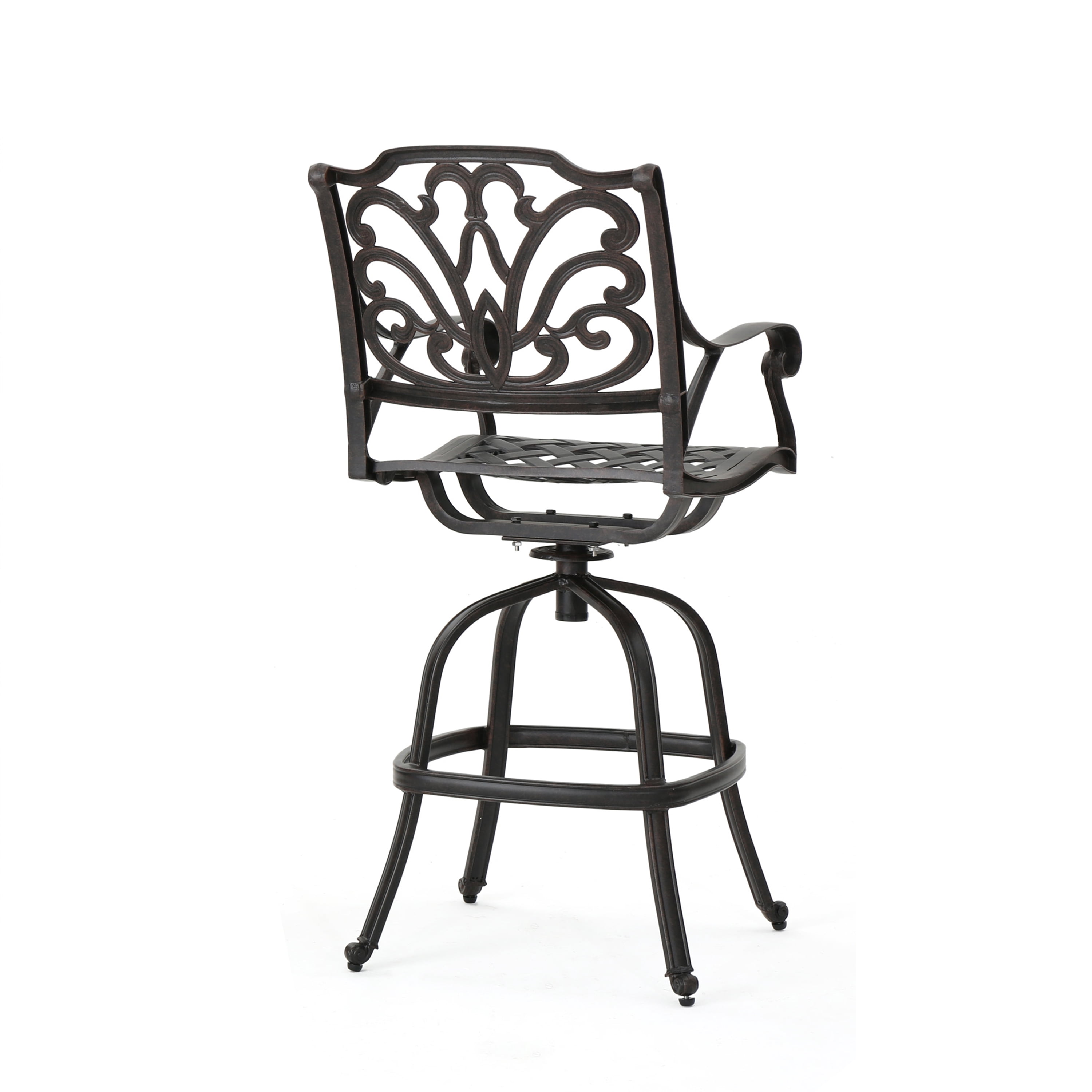 Outdoor Cast Aluminum Swivel Bar Stool, Rotatable Height Leisure Seat for Patio Garden, Bronze
