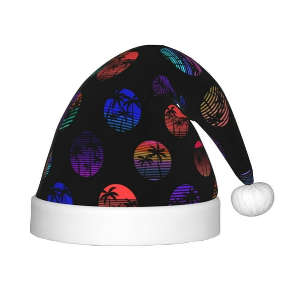 Naloa 80s Style Palm Trees Santa Hat for Kids Baby Christmas Hats,Girls Boys Toddler Plush Xmas Holiday Hat,Luxury Santa Claus Hat