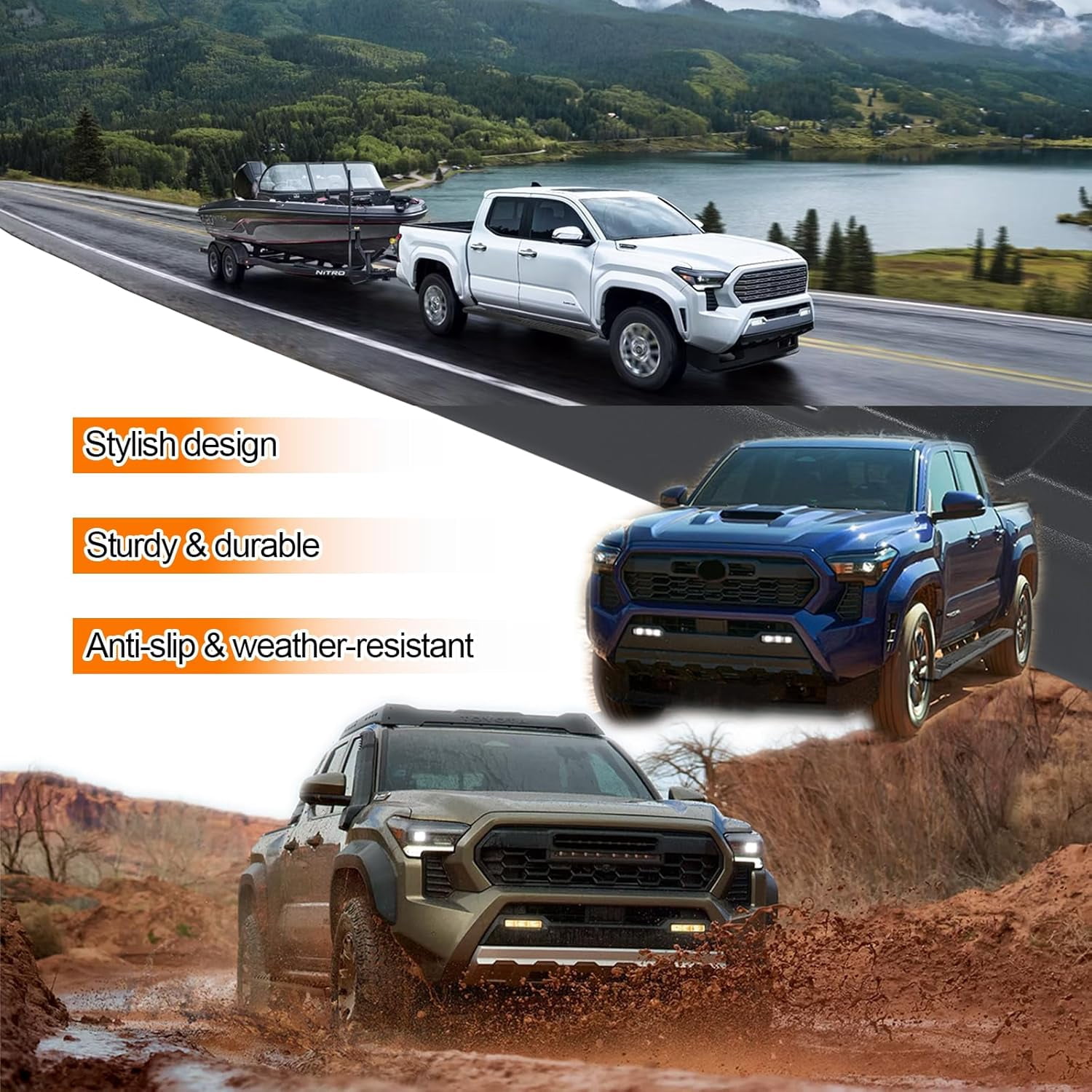 TPA 6 inch Running Boards Fit for 2005-2023 Toyota Tacoma Double Cab Black Aluminum Alloy Side Step Nerf Bar