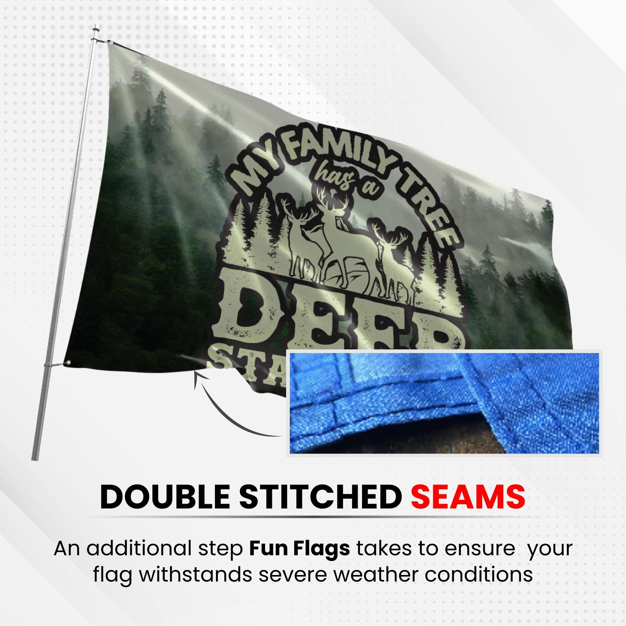 Fun Flags My Family Tree Has A Deer Stand In It Flag - Durable and Weather Resistant Hunting Flags, Vibrant Color Country Banner, 3x5 Indoor And Outdoor Flag