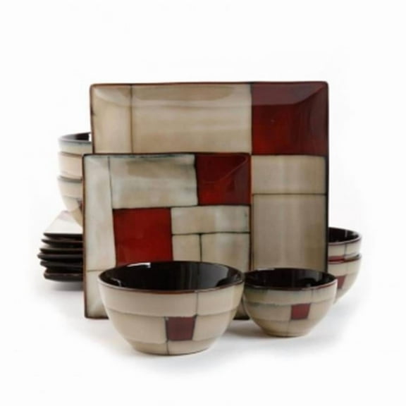 Gibson 92703.16 Elite Azeal Double Bowl Dinnerware Set, Taupe - 16 Piece