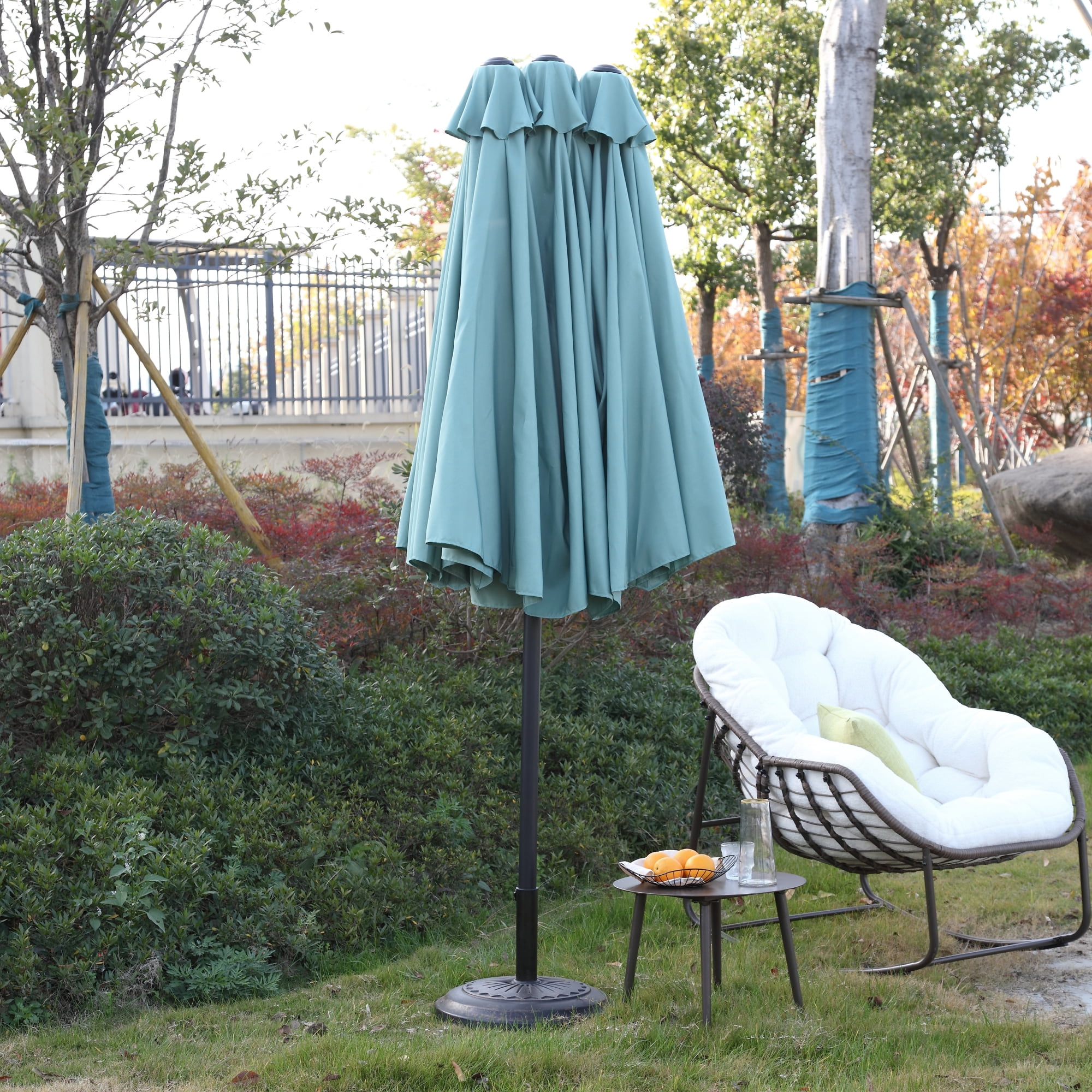 Leumius Large Patio Umbrella,Outdoor Double-Sided Rectangle Big Market Umbrella with Crank Stand,Outside Umbrellas for Poolside Lawn Backyard,Light Green(No Base)