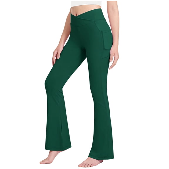 Rotm Pants for Girls Girls Flare Leggings High Waisted Bootcut Yoga Dance Flared Pants Dark Green,5-6 Years