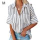 thumbnail image 3 of Qarigey Camisa de mujer Media manga a rayas Blusa con bolsillos Camisa de media manga a rayas Botón con cuello en V Top Prendas para la parte del cuerpo Blanco M Qarigey AP003125-02, 3 of 6