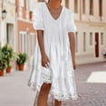 thumbnail image 4 of Vestido blanco informal de verano de encaje para mujer - Color liso, para discotecas/fiestas - Tallas S-XXXL, 4 of 7
