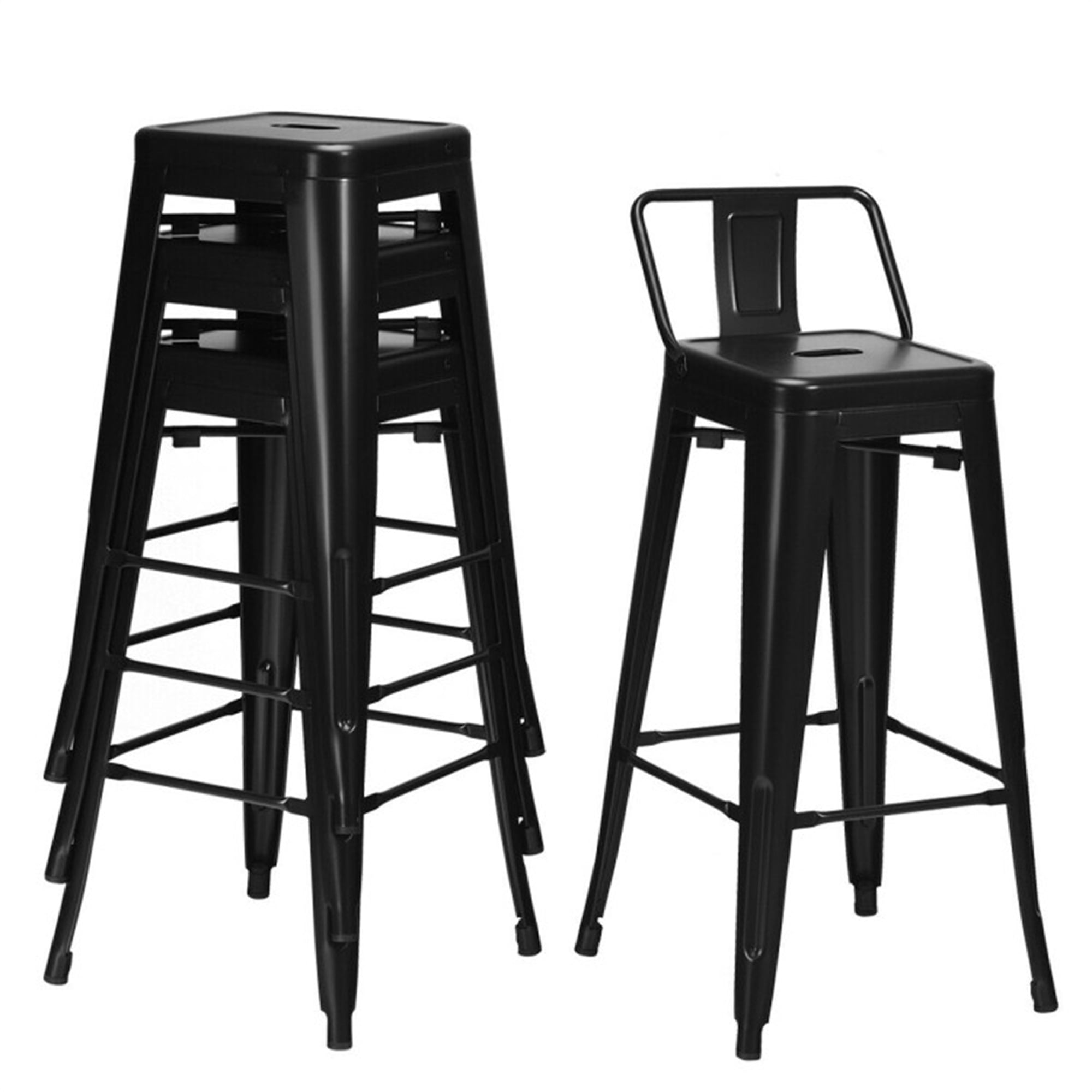 Demi Bonn 30" Set of 4 Metal Counter Height Barstools with Low Back and Rubber Feet, Modern Dining Chair, Black