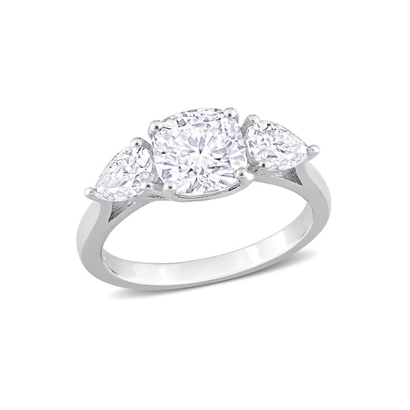 3.00 Carat (Ctw) Lab-Created Three-Stone Cushion-Cut Moissanite Engagement Ring in Sterling Silver for Women