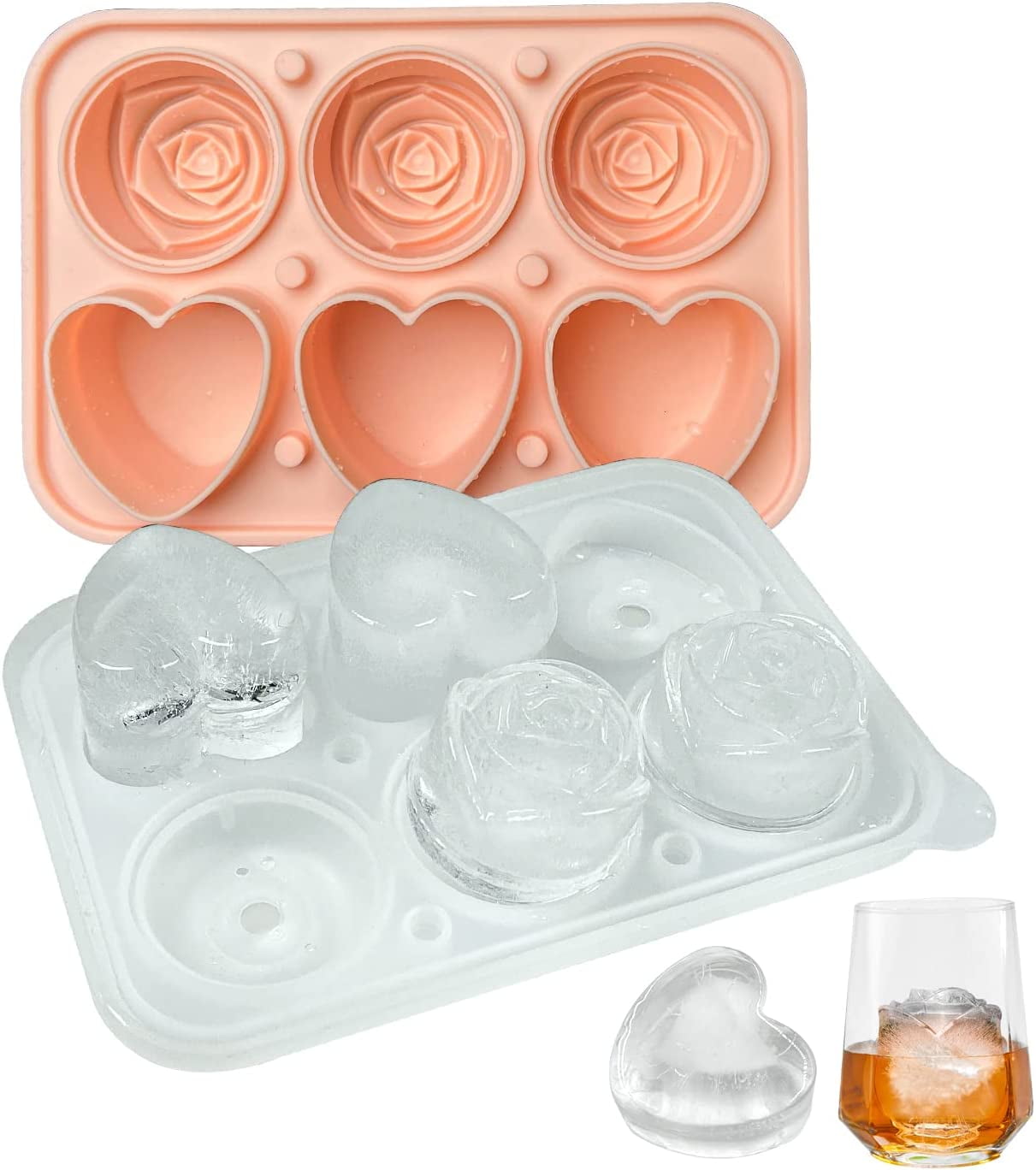 Rose Ice Cube Mold, Heart Shape Ice Cube Tray, Silicone Ice Mold with