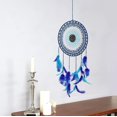 thumbnail image 2 of Atrapasueños de plumas azules tejido a mano para colgar en la pared, 2 of 4