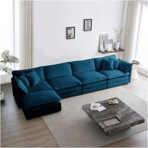 JERFIT 5-Piece Modular U-Shaped Sofa Set with Ottoman, Convertible Chenille Fabric Sectional Couch for Living Room, Blue