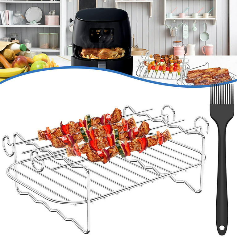 Air Fryer Accessories-Air Fryer Rack Set of 2, Stainless Steel  Multi-purpose Double Layer Rack with Skewer, Multi-Purpose Rack Compatible  with Air Fryers Bigger for 3.7-4.2 Quarts-with 4 Skewers 