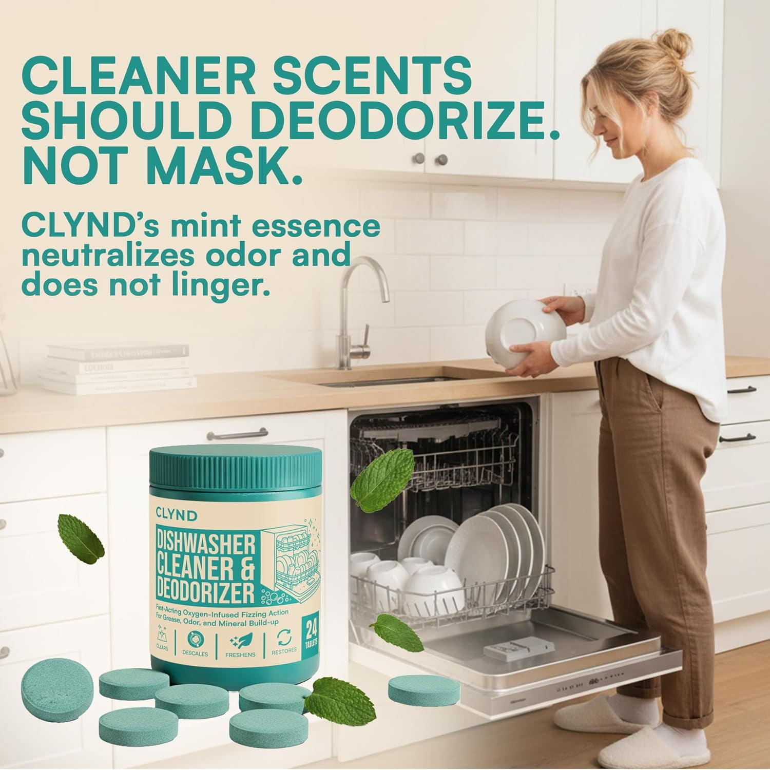 Dishwasher Cleaner and Deodorizer Tablets - 24 Pack Deep Clean Dishwasher Cleaning Tablets, Heavy Duty Streak-free Shine Dish Washer Cleaner, Natural Descaler and Odor Eliminator 12 Month Supply