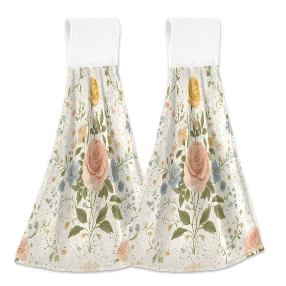 BZSMCE Hanging Hand Towels Fashion Charming Floral Patterns in Soft Hues Pattern 2-Pack - Velcro Style Bathroom Kitchen Towels