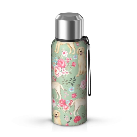 20 Oz Labrador Dog and Flower Floral Coffee Tumbler Double Wall Insulated Stainless Steel Water Bottle | Metal Reusable Thermoses Flask with Cup Cap | Leak & Sweat Proof with Anti-Dust Lid