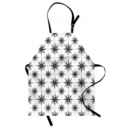 Nautical Style Kitchen Compass Apron Black and White Sketch Style Windrose Discovering New Places Nautical Elements, Unisex Kitchen Bib Apron with Adjustable Neck for Cooking Baking Gardening, Black White, by Ambesonne ()