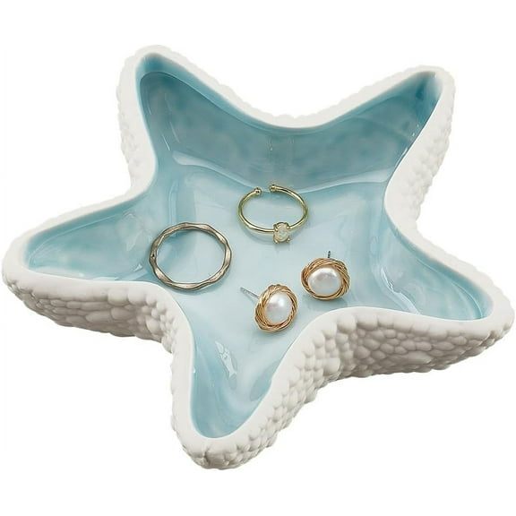 Starfish Jewelry Dish Tray Ceramic Jewelry Dish Ring Holder Trinket Dish Candy Dish Small Key Bowl for Birthday Home Party Decor Ocean Art Gift for Women Housewarming Present