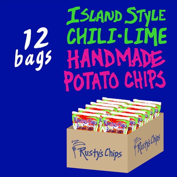 Rusty's Handmade Potato Chips, Chili Lime Kettle Potato Chips 3oz Bags, 12ct
