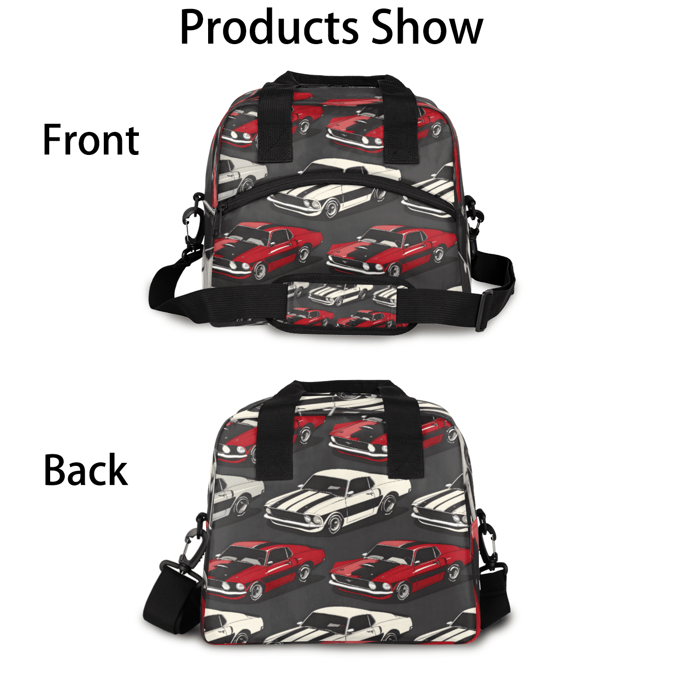 Herdesigns Cool Cars Insulated Lunch Bag for Women Men Adults Large Reusable Lunch Box Leakproof Portable Cooler Tote Bags with Adjustable Shoulder Strap