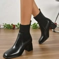 thumbnail image 6 of Lovzfmll Women's Boots, Chunky Block Heel Square Toe Ribbed Knit Stretchy Sock Ankle Boots, Dressy Fall Winter Booties Shoes, 6.5, Black, 6 of 9