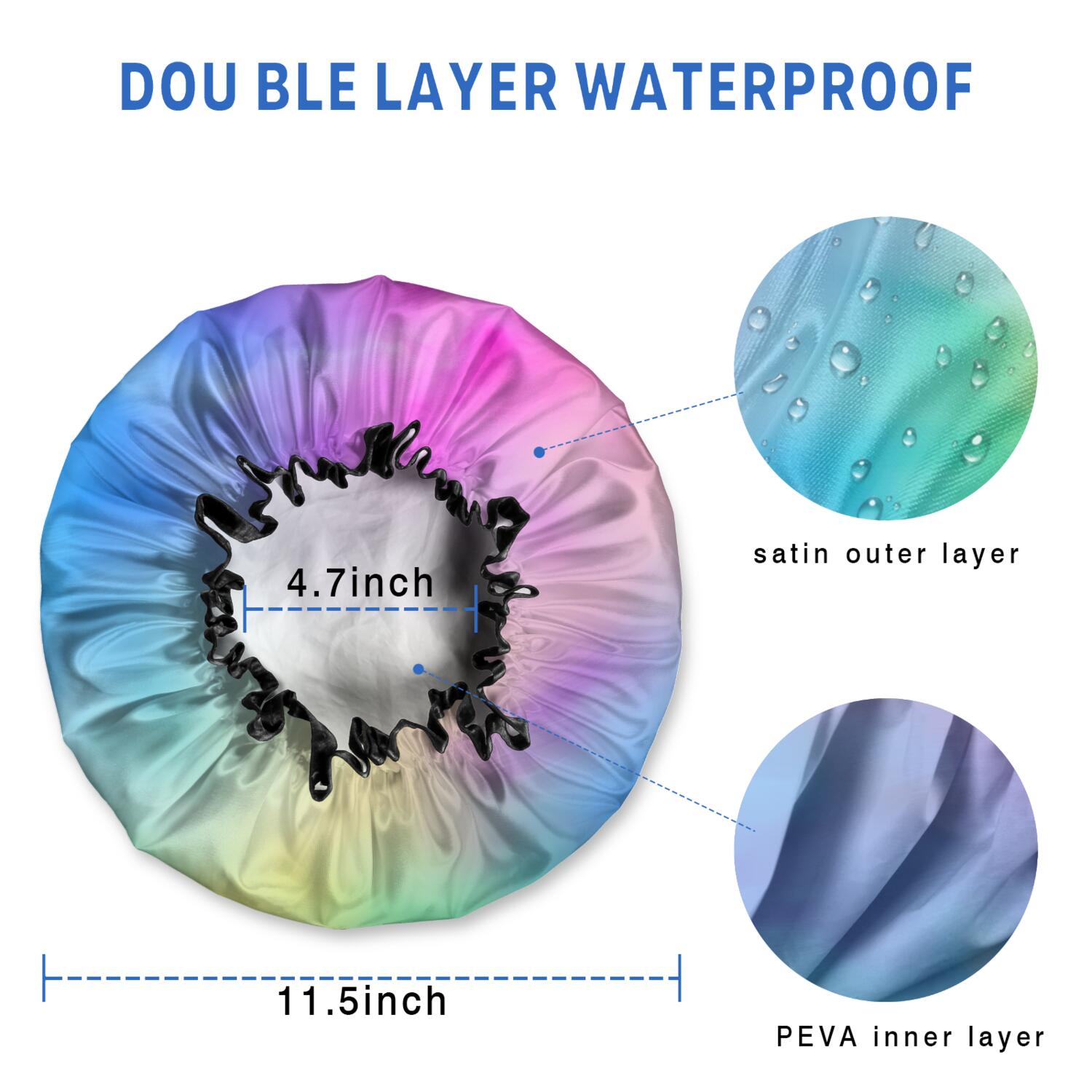 Shower Caps,Rainbow Tie Dye Cloud Waterproof Shower Cap for Women 4 Pieces,Double Reusable Hair Cover for Shower PEVA Elastic Stretch Hem