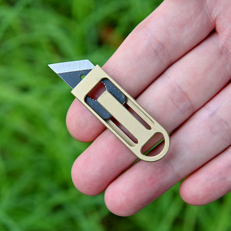Porfeet Mini Knife Small Sharp Cutter Titanium Alloy Box Cutter Utility  Knife for Every Day Carry,Golden 