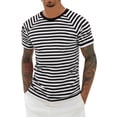 thumbnail image 2 of Mens T-shirts Short Sleeve Striped Print Casual T Shirt Crewneck Carnival Festival Daily Wear Graphic Tees Black L, 2 of 4