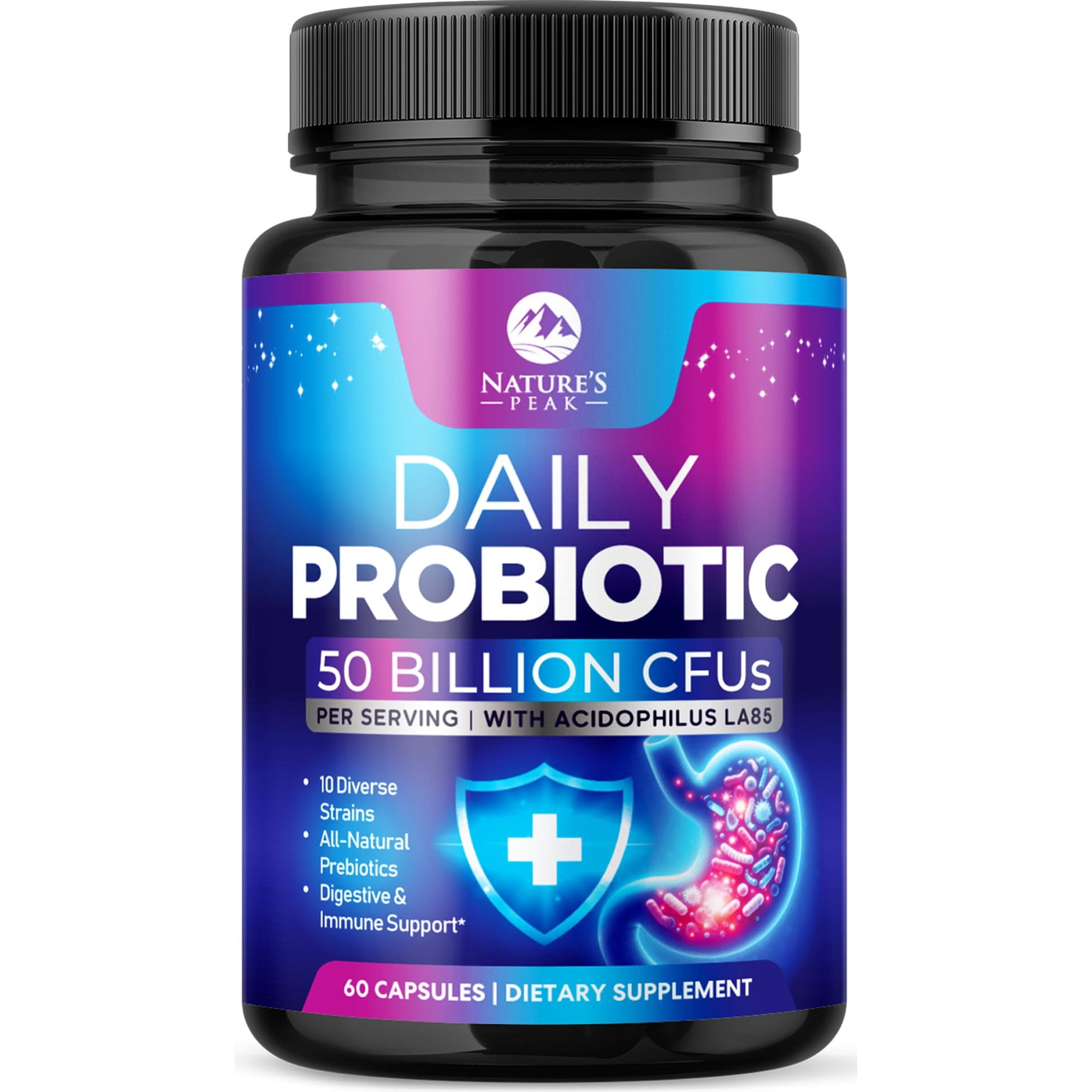 Probiotics 50 Billion CFU Per Capsule - 10 Premium Strains + Digestive Enzymes & Prebiotics - Best Probiotic for Women & Men, Supports Immune, Gut Health, Constipation, Gas & Bloating - 60 Capsules