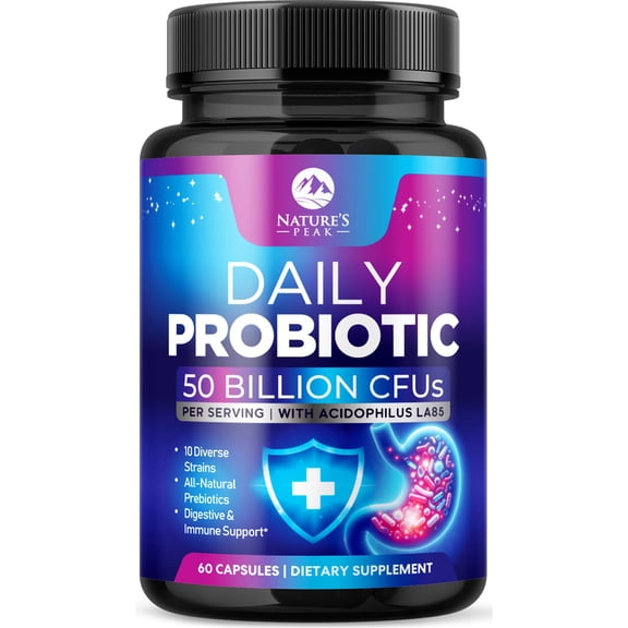 Probiotics 50 Billion CFU Per Capsule - 10 Premium Strains Digestive Enzymes & Prebiotics - Best Probiotic for Women & Men, Supports Immune, Gut Health, Constipation, Gas & Bloating - 60 Capsules
