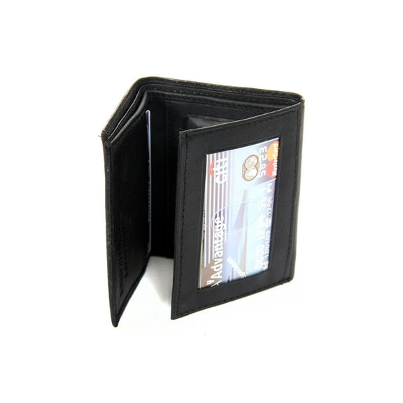 Men's Trifold 6 Credit Card 2 ID Mens Leather Wallet Black Wallet 3 x 4 inches