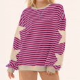 thumbnail image 7 of hotojiny Womens Spring Fashion Sweatshirts Oversized Long Sleeve Striped Pullover Tops Cute Casual Crewneck Shirts, 7 of 7