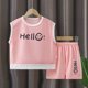 thumbnail image 1 of Children's Summer Little Waffle Shorts Set, Short Sleeve Clothes for Big Boys Casual Outerwear for Boys and Girls, Two Piece Set qym unisex, 1 of 2