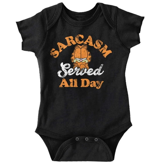 Funny Garfield Sarcasm Served All Day Romper Boys or Girls Infant Baby Brisco Brands 12M