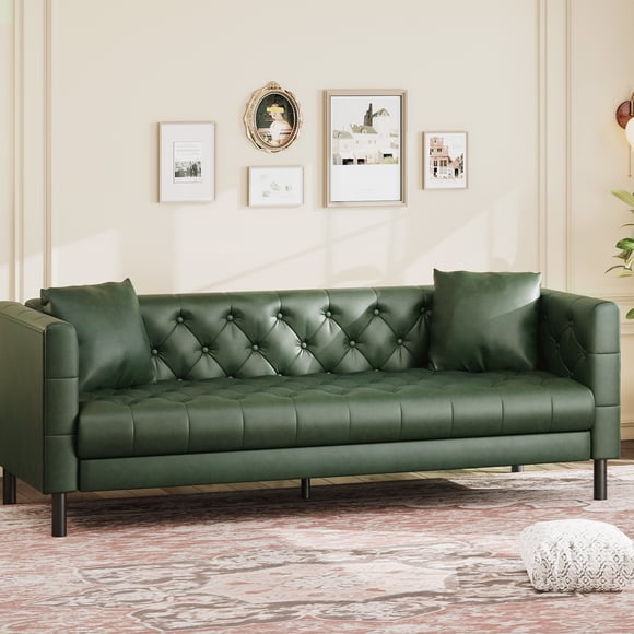 81" Button-Tufted PU Leather Chesterfield Sofa - 3-Seater Deep Seat Couch with Wooden Frame for Home Apartment