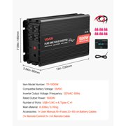 VEVOR 1500W Pure Sine Power Inverter, 12VDC to 120VAC, Remote Control, USB & Type-C Ports, 4 AC Outlets, Fast-charging for RV, Truck Outdoor Camping