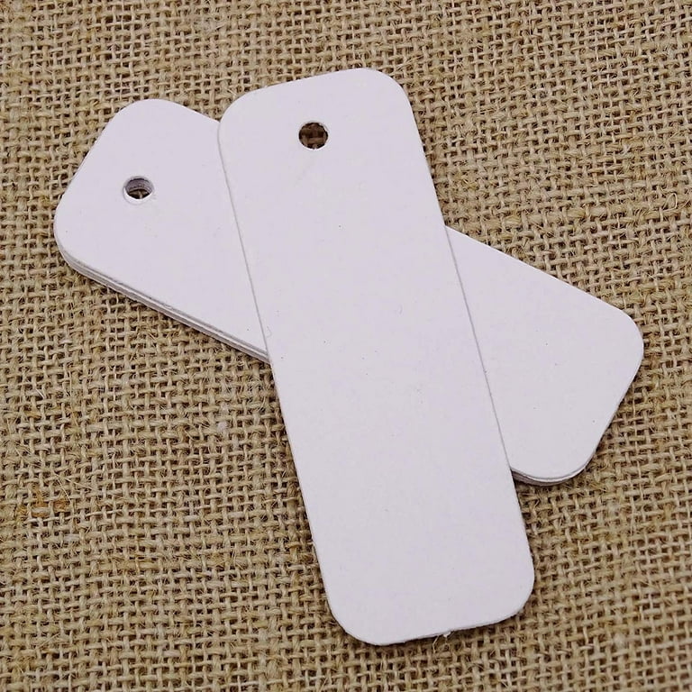 100 White Wedding Favor Hang Tags With Jute Twine - Blank Rectangular Gift Tags For DIY Crafts & Place Cards