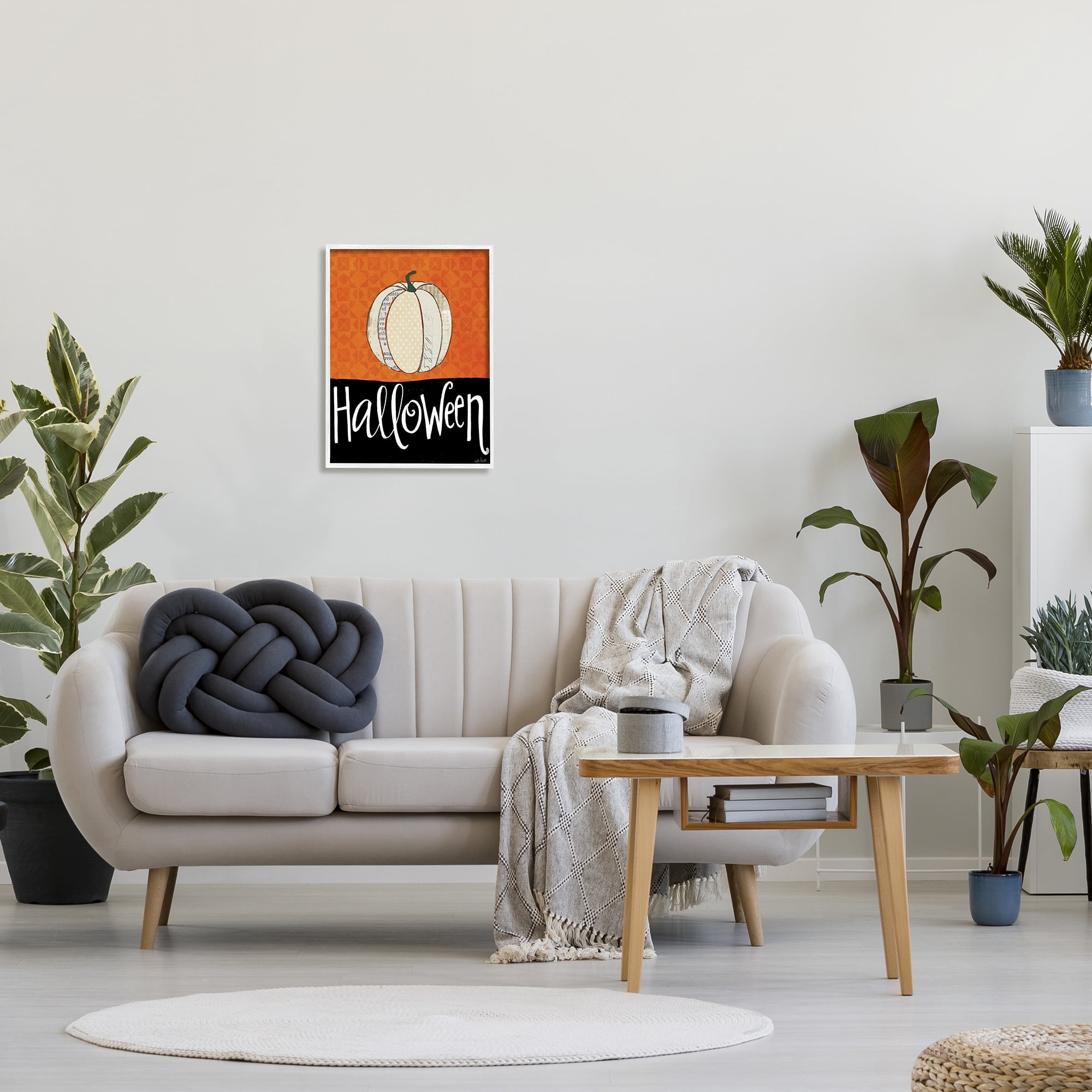 Stupell Home Décor Halloween Festive Holiday Greeting Patterned Pumpkin Gourd, 16 x 20, Designed by Katie Doucette, White Frame