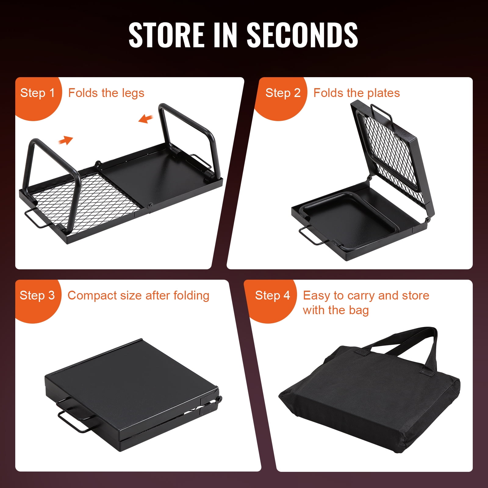 KFFKFF 22.4" x 11.2" x 9" Grill Portable Camping Fire Pit