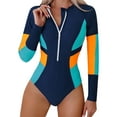 thumbnail image 2 of Womens Swimsuits Long Sleeved with Contrasting Color Splicing Zipper Sexy Plus Size Tankini Swimwear Blue, 2 of 3