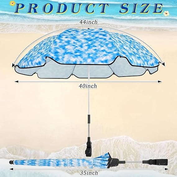 2 Pcs Automatic Chair Umbrella with Universal Clamp 44" UPF 50+ Portable Clamp on Beach Chair Adjustable Wheelchair Umbrella for Outdoor Patio Parasol