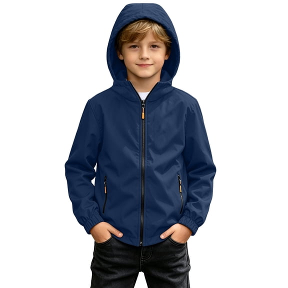 OGLCCG Boys Rain Jackets, Lightweight Waterproof Kids Rain Coats with Hood Full Zip Windbreakers for Boys(Navy,8-9 Years)