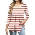 thumbnail image 2 of Viluyesy Round Neck T-Shirt for Womens 3/4 Sleeves Shirt Tops Fold Stripe Loose Blouse Red Size 2XL, 2 of 6