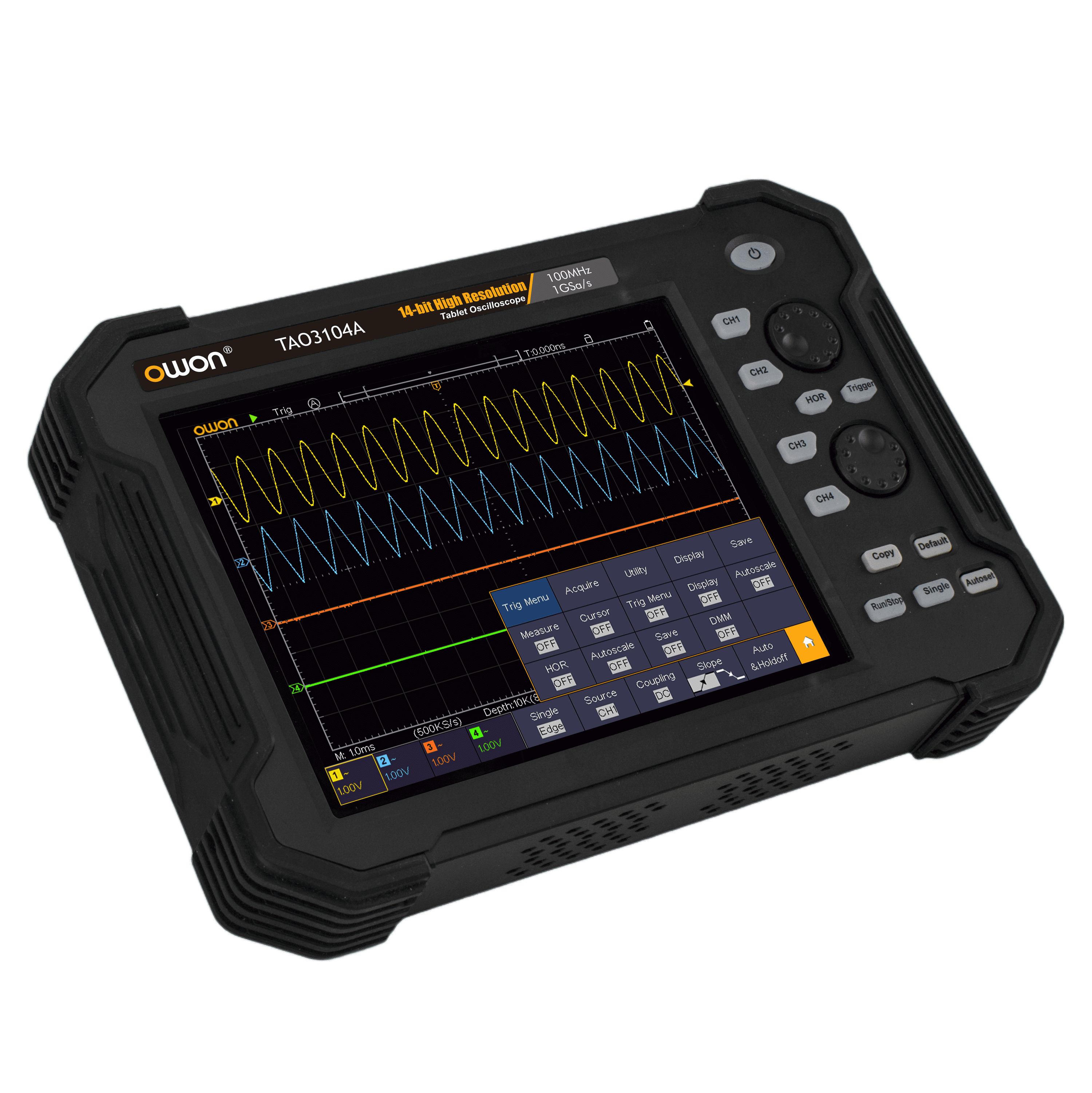OWON TAO3104 4CH 8bits 1GS/s,40M,100MHz 8'' LCD Portable Touchscreen Tablet Digital Oscilloscope with SPI/RS232/CAN decoding,8bits ADC