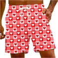 thumbnail image 2 of Herrnalise Men's Shorts Casual Red Heart Print Elastic Waist Drawstring Lightweight Summer Beach Shorts, 2 of 5